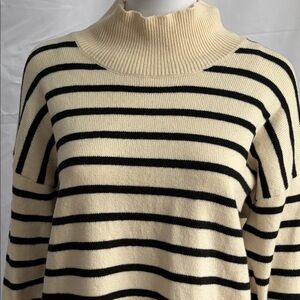 Banana Republic Cream & Black Striped Mock Neck Sweater – Size M